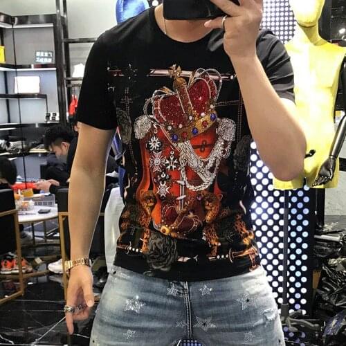 2021 New England Style Fancy T shirt Man Diamond Short Sleeve Leopard Pattern Men Summer T-shirt Large size