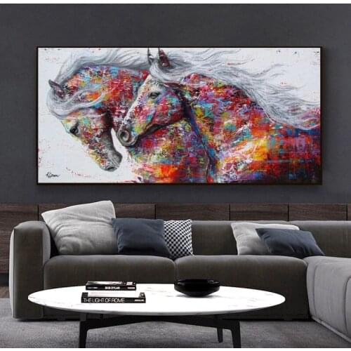 Two Running Horses Canvas Painting Wall Art Pictures Modern Abstract Animal Prints and Posters for Living Room Decor