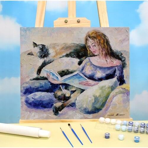 Oil Painting Style Lady Cat Paint By Numbers Set Acrylic Paints 40*50 Oil Painting Loft Wall Picture For Children Handiwork