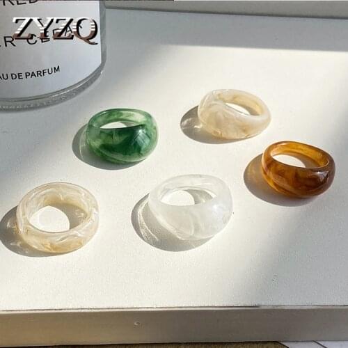 ZYZQ Temperament Transparent Resin Acrylic Ring Colourful Geometric Irregular Square Round Rings for Women Jewelry Party Gifts
