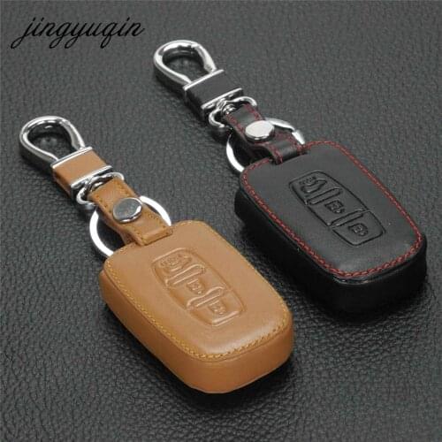 Jingyuqin Leather Case For For KIA K2 K5 Sportage Sorento Hyundai Elantra Genesis Sonata Equus IX35 Leather 3 Button Key Cover