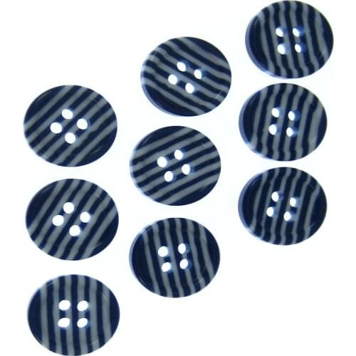 40pcs 1/2" Round Stripe Buttons Resin White Blue Buttons 4-holes For Scrapbooking Crafts Sewing Accessories
