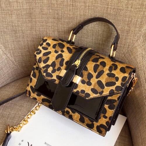 SWDF Leopard Crossbody Bags For Women With Zipper Decoration Ladies Chain Handbags And Purses Patent Leather Small Shoulder Bag
