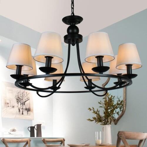 American Country Iron Chandelier Cheap 4 Arm 6 8 Lighting Fixture Cloth Shade E14 Led Lamp for Dining RoomBedroom living room
