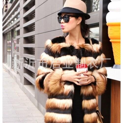 Fashion import match color bump color stripe super true imitation fur coat winter coat women furry womens coat