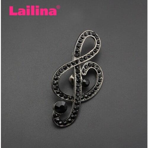 Fashion Vintage Music Note Brooches Hat Accessories Scarf Clip black Color Full Crystal Women Brooch