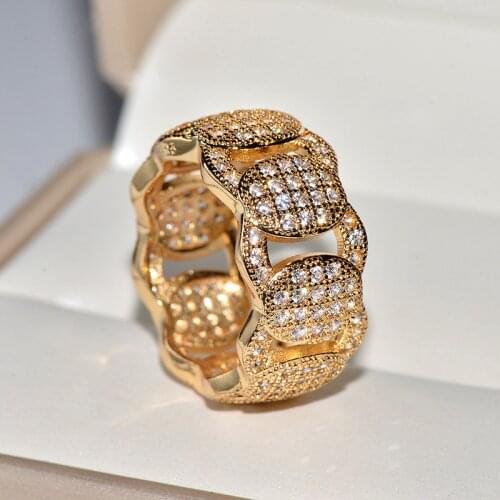 Gold Bling Hip Hop Zircon Stone Big Band Chain RIngs for Man Women Fashion Jewelry 2019 Top Gift
