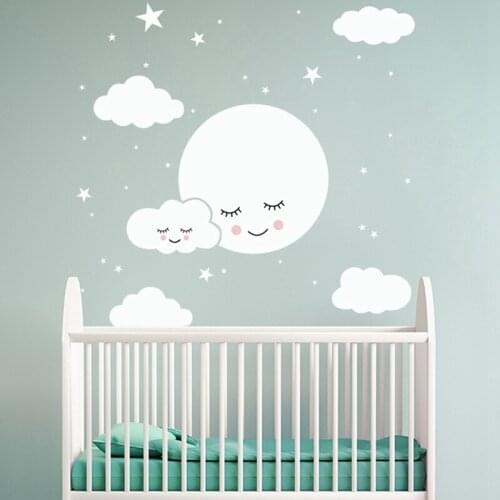 Baby Nursery Bedroom Moon Stars Cloud Wall Sticker For Kids Room Home Decoration Children Wall Decals Art Kids