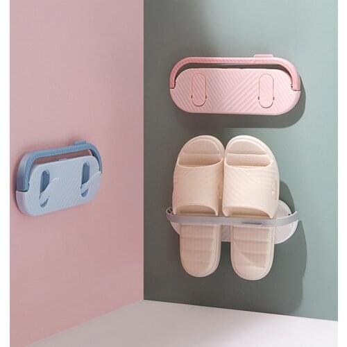 Bathroom Accessories Organizer Slippers Rack Wall Mounted Foldable Plastic Self Adhesive Shoes Hanging Hanger Storage Shelf