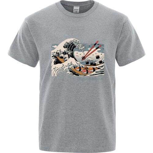2021 New Sushi Wave Ukiyo E Harajuku Prints Mannen Casual Stijlvolle Sportwears Grappige Cartoon Mouwen Oversized Mans T-Shirts