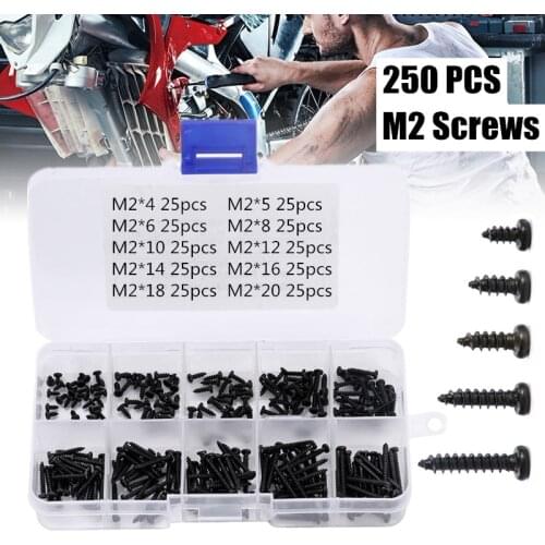 New 250pcs Cross Recessed Phillips Pan Head Self-Drilling Tapping Screw Thread Iron Plating Nickel M2 Self Drilling Screw