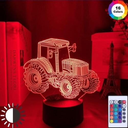 New 3D Tractor Car Illusion LED Night Light 7 Clolors Changing Smart Touch Table Lamp Decor Gift Shop Bar Bedroom Lights
