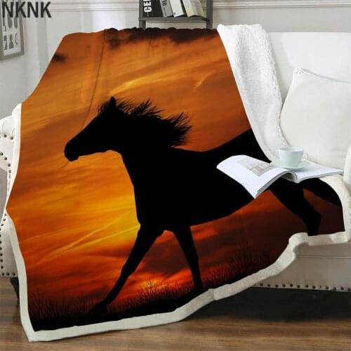 NKNK Sunset Blanket Horse Blankets For Beds Animal Bedspread For Bed Harajuku Bedding Throw Sherpa Blanket Animal Premium