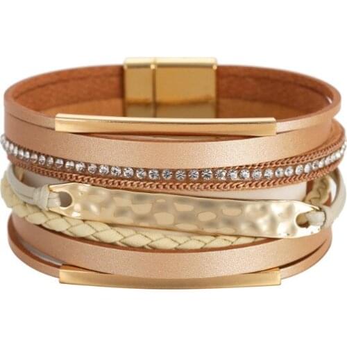 ORNAPEADIA Jewelry Bohemian Bracelet for Women New Multilayer Simple Copper Tube Accessories Ladies Leather Bangles