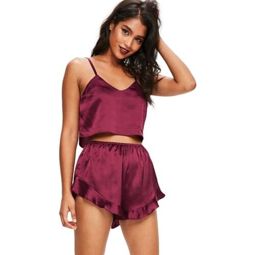 Women Pajamas Set Ruffle Shorts Sleepwear Women Pj Set Summer Satin Pijama Sexy Sleeveless Lingerie Pyjama Nightwear