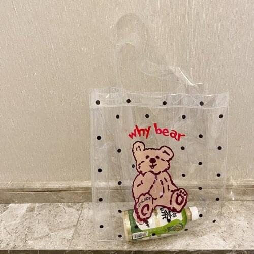 Retro Womens Bear Transparent Handbags Summer Beach Vacation Ladies Jelly Shoulder Bags Fashion Pvc Student Girls Small Tote