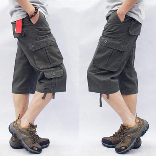 Straight Pants Men Multiple Pocket Overalls Outdoor Sports Joggers Streetwear Loose Cargo Cropped Trousers Sweatpant