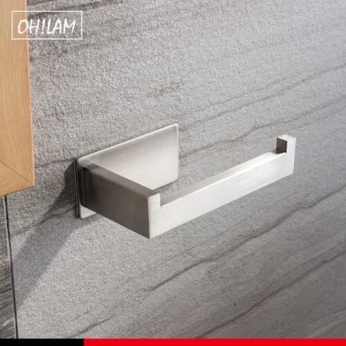 Self Adhesive Toilet Paper Tissue Holder Toilet Roll Bathroom Stick On Wall SUS304 Stainless Steel Brushed-Black