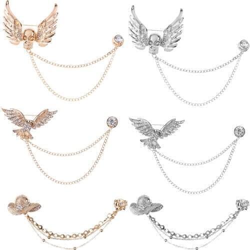 Tassel Chain Lapel Pin Brooch Fashion Suit Shirt Collar Brooch luxuryJewelry Retro Pins Wedding Dress Party Neckware Accessories