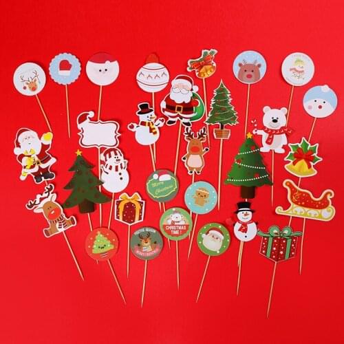 Christmas Cake Topper Cartoon Santa Snowman Elk Christmas Theme Cake Baking Merry Christmas Cupcake Decoration Party Favors