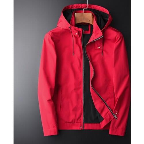 Spring And Autumn New Red Hooded Hight Quality Casual Mens Fashion Slim Fit Jacket Coat Plus Size M-2XL 3XL 4XL