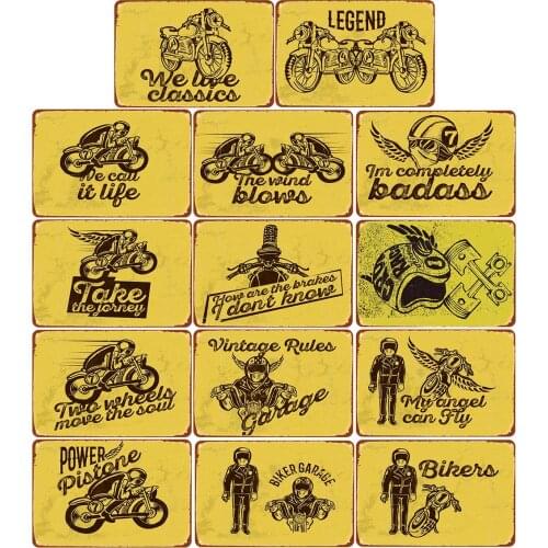 Vintage Tin Signs Classlcs Power Pistone Motorcycle Biker for Garage Bar Wall Decor Shabby Chic Vintage Style Metal Plates