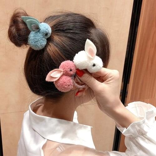 Fashion Cute Ball Rabbit Hair Ring Female Tie Rope Korean Elastic Rubber Hair Bands Bunny Childrens Headwear Hair Accessories
