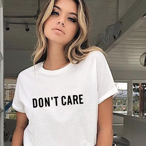Don't Care Letter Print Harajuku Summer Short Sleeve Streetwear Vintage Women T-shirt Tumblr Tees Camisetas Mujer Female Tops