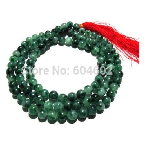 10mm Tibetan Buddhism 108 White Green chalcedony Mala Necklace