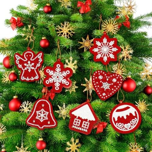 10pcs DIY Christmas Tree Pendant Full Drills Special Shape Embroidery Christmas Decorations for Home
