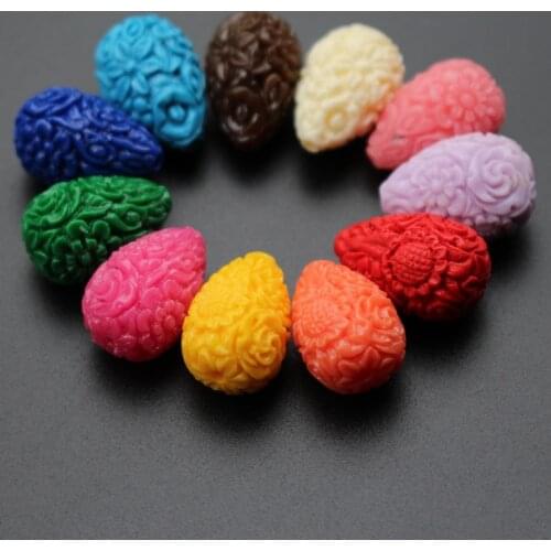10Pcs 14mm*21mm Artificial Coral beads Drop shape Carving Flowers Beads Cabochon Multi-color for Earring making