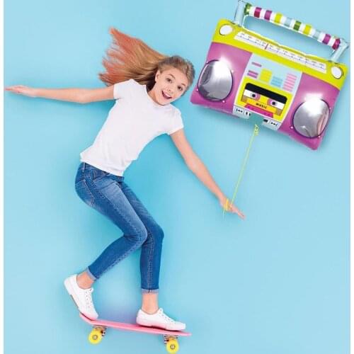20/50pcs Rainbow Roller Skate Balloons Radio Boom Box Foil Ballon for Back to the 80s 90s Retro Themed Birthday Party Decoration