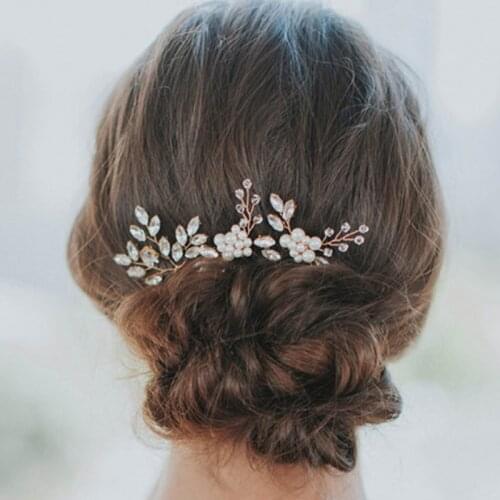 3 Pcs/Set Bridal Floral Hair Pins Crystal Bead Flower Hairpin Hairclip Women Headdress Hair Accessories NIN668