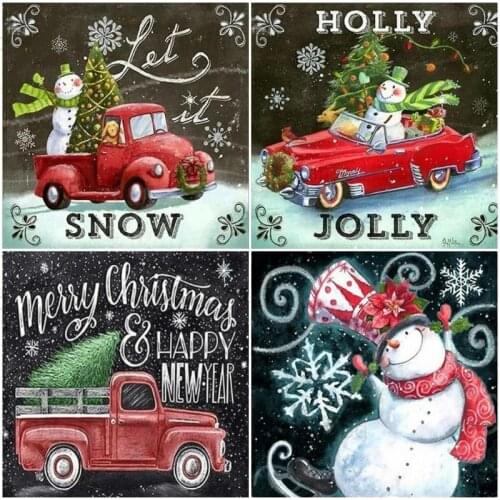 5D Diamond Painting Snowman Red Pickup Christmas Picture Of Rhinestones Diamond Embroidery Kit Cartoon Winter Scenery Decor Gift