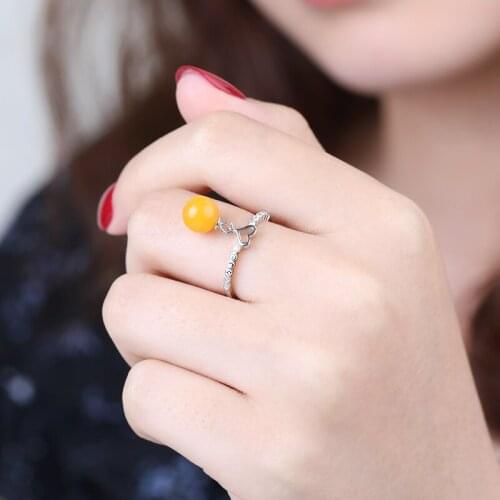 6MM-9MM 925 Sterling Silver Color Love Heart Dangle Ring Setting Cabochon Base Adjustable Blanks Supplies for Jewelry Making