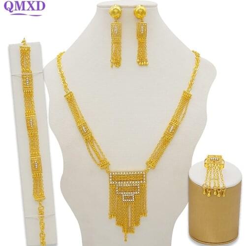 African 24k Gold Jewelry Sets Dubai Bridal Wedding Gifts Women Necklace Bracelet Earrings Ring