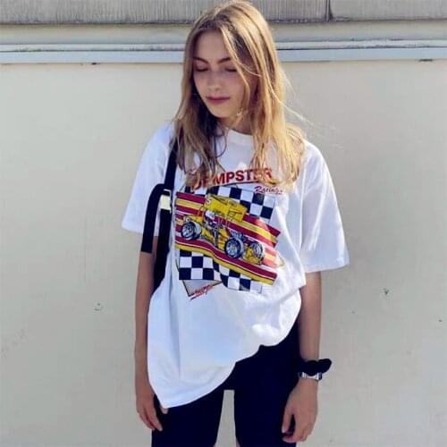 American Vintage Formula 1 Car Printed Shirts White Cotton Short Sleeve Tops Plus Size Ins Fashion Tees Round Neck Casual Tshirt