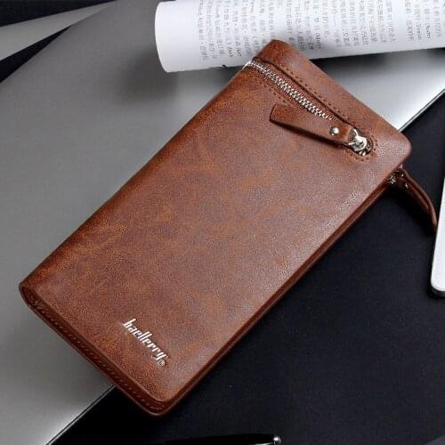 Baellerry Brand Business Men Wallets Long Leather Cell Phone Clutch Wallet Purse Zipper&Hasp Large Wallet Card Holder Coin Purse