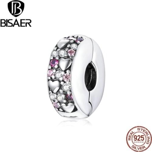 Bisaer Charms 100% 925 Sterling Silver Shining Classic heart-shaped Bead Charm Fit Silver Original DIY Bracelet Jewelry ECC1745