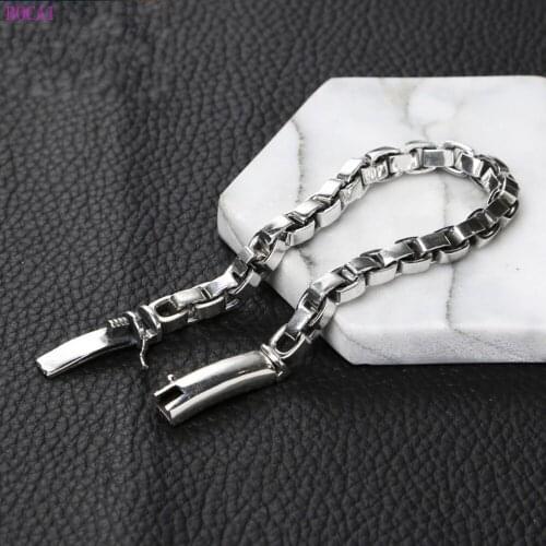 BOCAI S925 Sterling Silver Bracelt For Men And Women Square Bracelet Thai Silver Mens Thick Bracelet Retro Personality Bracelet