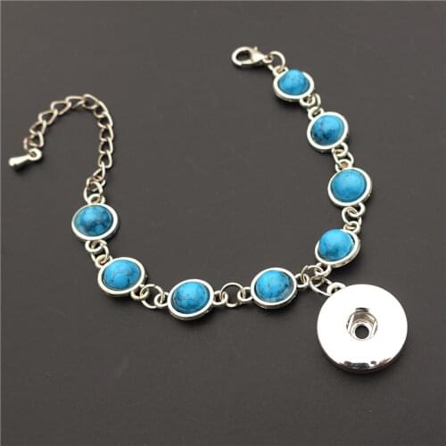 Resin Stone Charms Metal 18mm Snap Buttons Bracelet Women Ethnic Jewelry