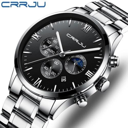 Men Watches CRRJU Top Brand Luxury Business Chronograph Male Quartz Watch Men Casual Waterproof Military Watch Relogio Masculino