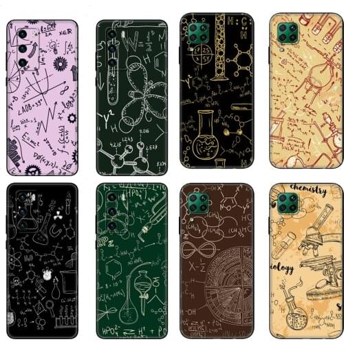 Black tpu Case For Huawei P30 Lite P30 Pro P40 Case For Huawei P40 LITE E P Smart Cover Vintage Seamless Chemistry Laboratory