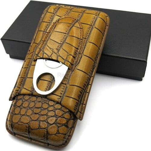 COHIBA Genuin Leather Cigar Case Travel Cigar Humidor Box Outdoor Portable Brown Crocodile Pattern 3 Tube Cigar Case With Cutter