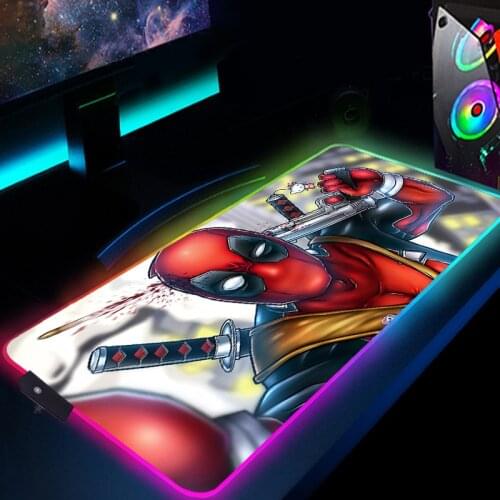 Hero deadpool LED Mousepad Large RGB Anime Gaming Mouse Pad Computer Table Mouse Mat Gamer Rug Mausepad Rubber No Slip Desk Mat