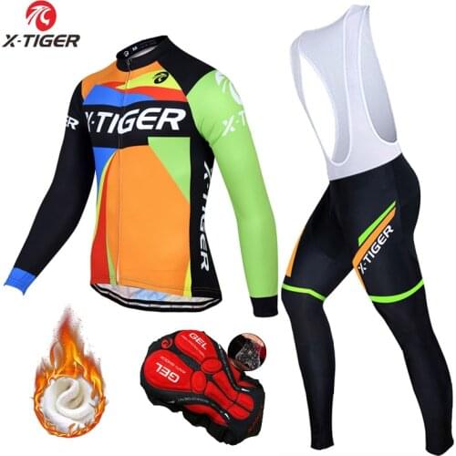 X-Tiger Winter Fleece Pro Cycling Jersey Set Mountian Bicycle Clothes Wear Ropa Ciclismo Racing Bike Clothing Cycling Set