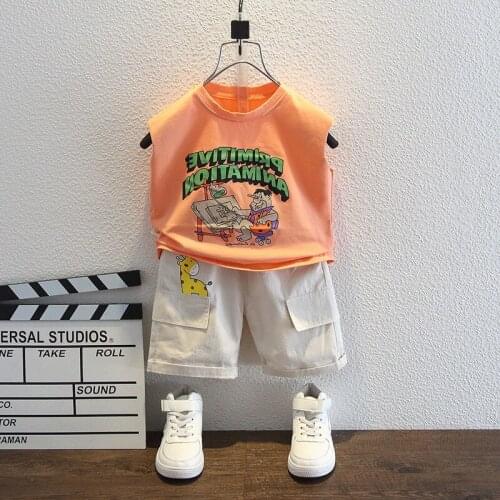 Summer Toddler Boys Sleeveless Clothes Set 1-4T Boy Tank Top + Shorts 2PCS Cartoon Printed Suit Casual Pullover Outfit