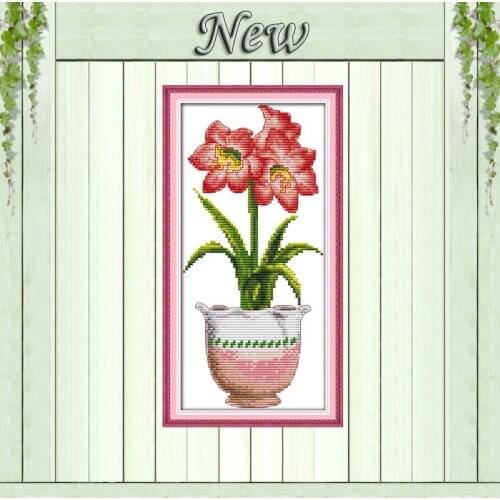 Red flower home potted wall Decor paintings counted printed on canvas DMC 11CT 14CT kits Cross Stitch embroidery needlework Sets