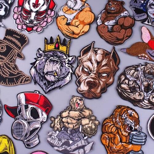 Hippie Punk Patches On Clothes Dog Iron On Patches For Clothing Animals Embroidery Patch Stripes For Jacket Badges Appliques Diy