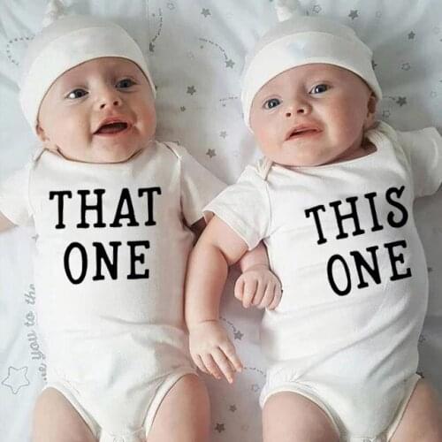 That One and This One Twins Baby Bodysuits Letter Print Clothes One Piece Baby Boys Girls Playsuits Funny Summer Short Sleeve